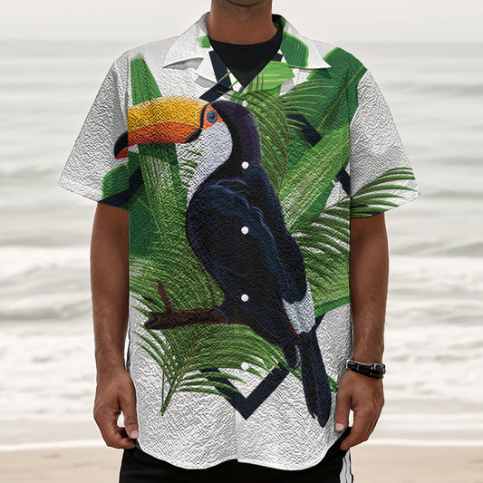 Tropical Toco  Toucan Print Textured Short Sleeve Shirt