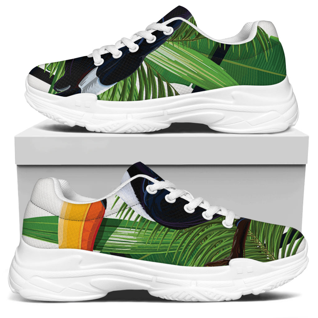 Tropical Toco  Toucan Print White Chunky Shoes