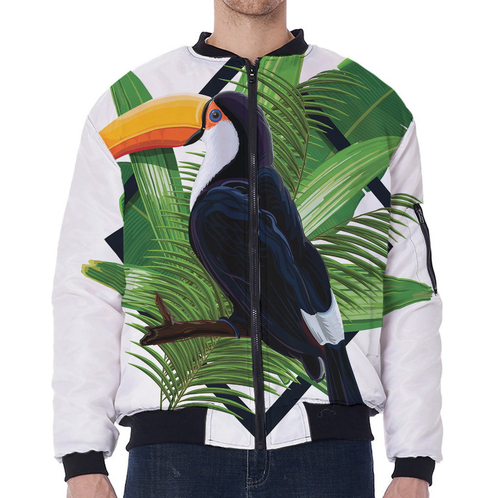 Tropical Toco  Toucan Print Zip Sleeve Bomber Jacket