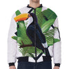 Tropical Toco  Toucan Print Zip Sleeve Bomber Jacket