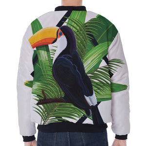 Tropical Toco  Toucan Print Zip Sleeve Bomber Jacket