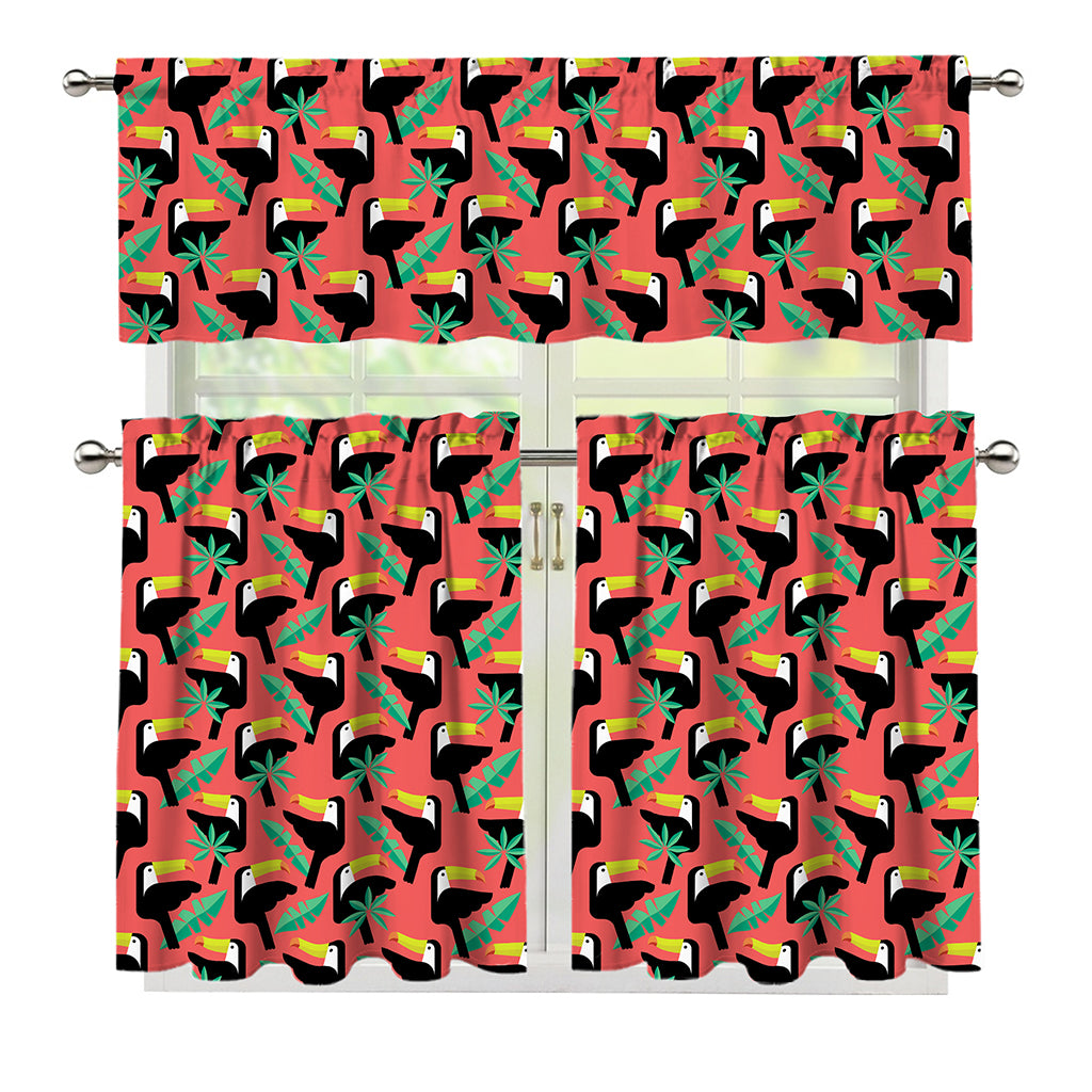 Tropical Toco Toucan Pattern Print 3 Piece Kitchen Curtains