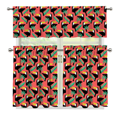 Tropical Toco Toucan Pattern Print 3 Piece Kitchen Curtains