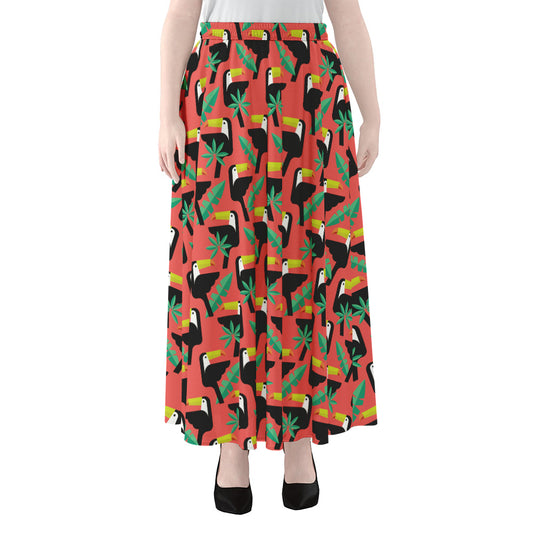 Tropical Toco Toucan Pattern Print Chiffon Maxi Skirt