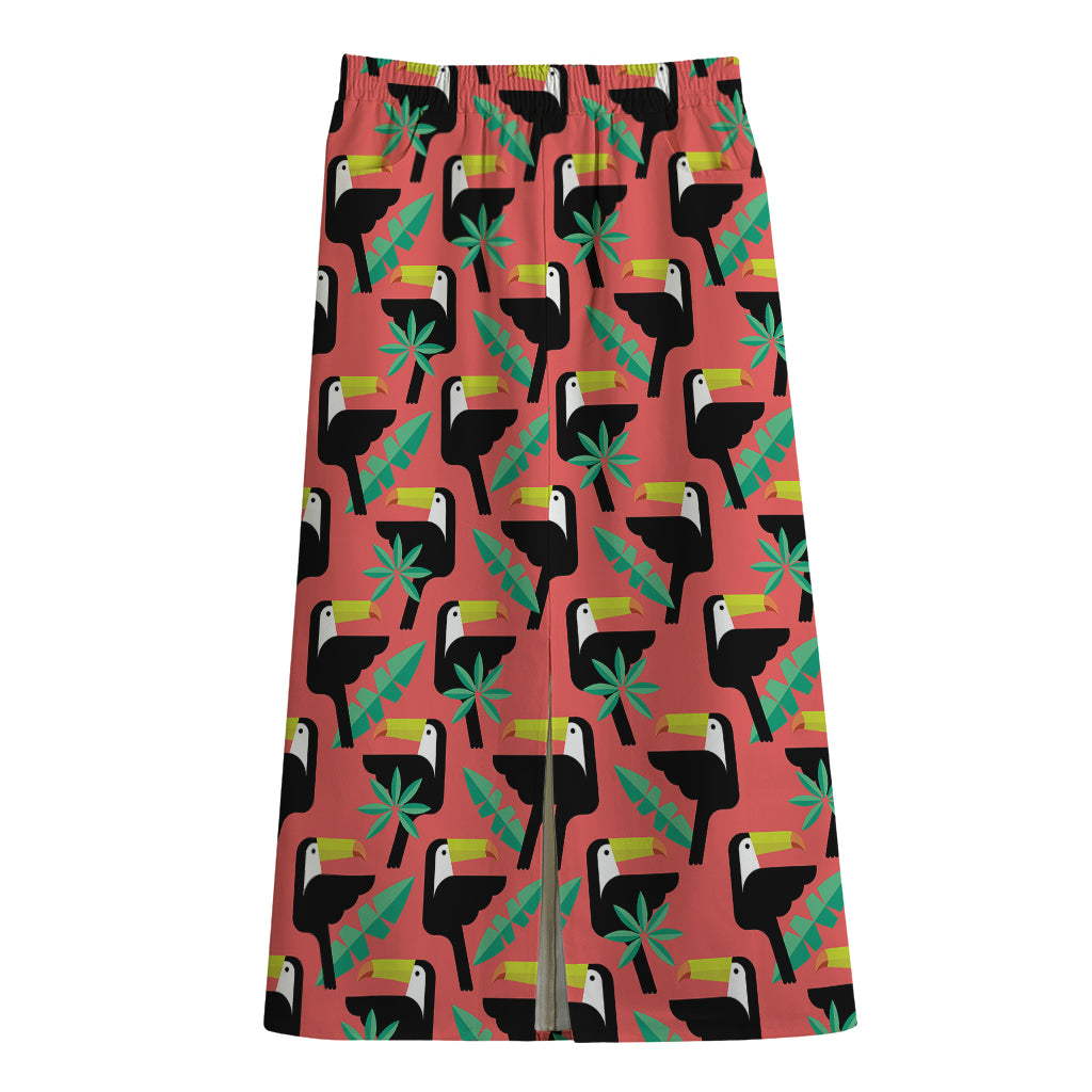 Tropical Toco Toucan Pattern Print Cotton Front Slit Maxi Skirt