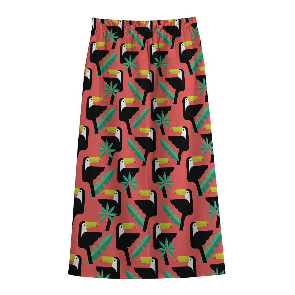 Tropical Toco Toucan Pattern Print Cotton Front Slit Maxi Skirt