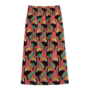 Tropical Toco Toucan Pattern Print Cotton Front Slit Maxi Skirt