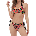 Tropical Toco Toucan Pattern Print Halter Scoop Tie Side Bikini