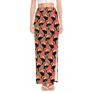 Tropical Toco Toucan Pattern Print High Slit Maxi Skirt