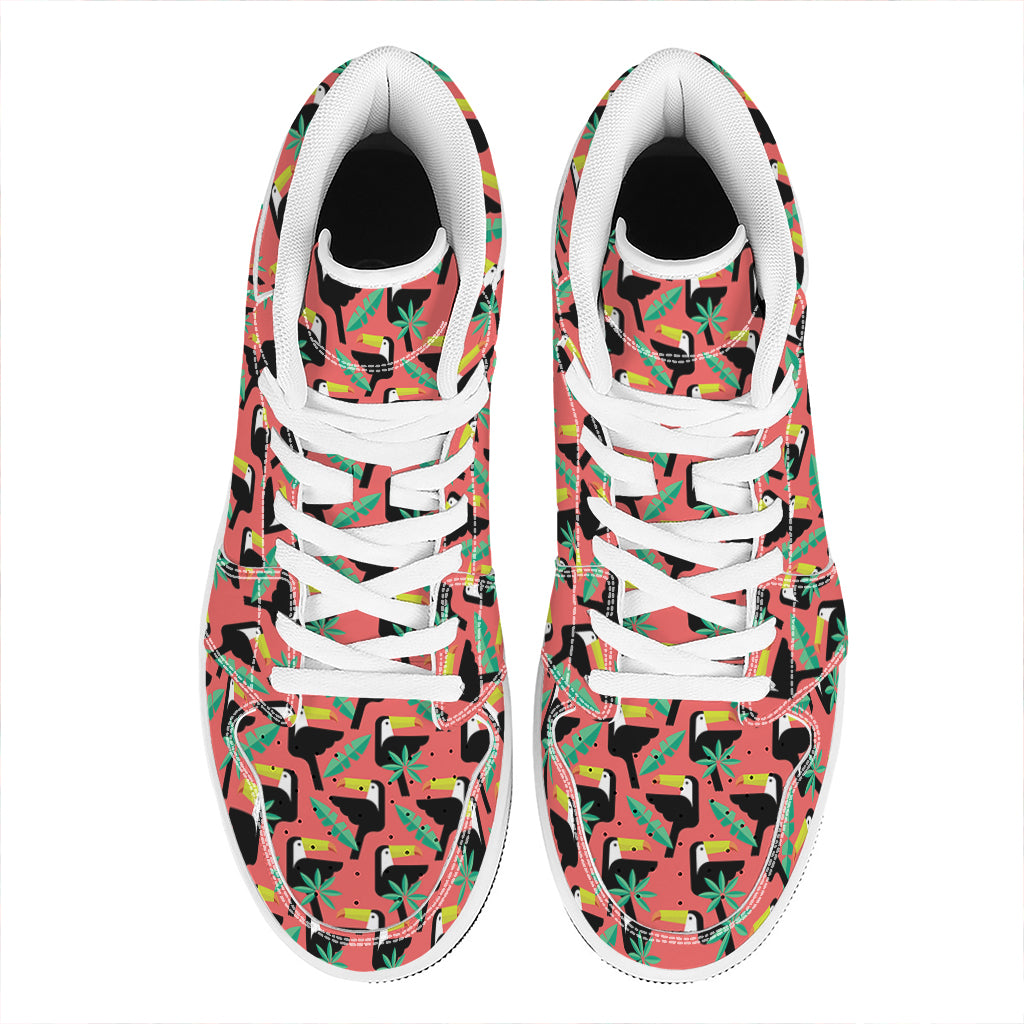 Tropical Toco Toucan Pattern Print High Top Leather Sneakers