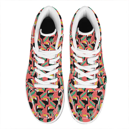 Tropical Toco Toucan Pattern Print High Top Leather Sneakers