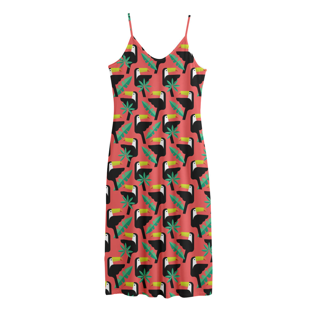 Tropical Toco Toucan Pattern Print Jersey Midi Cami Dress