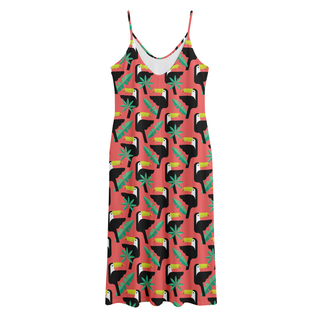 Tropical Toco Toucan Pattern Print Jersey Midi Cami Dress