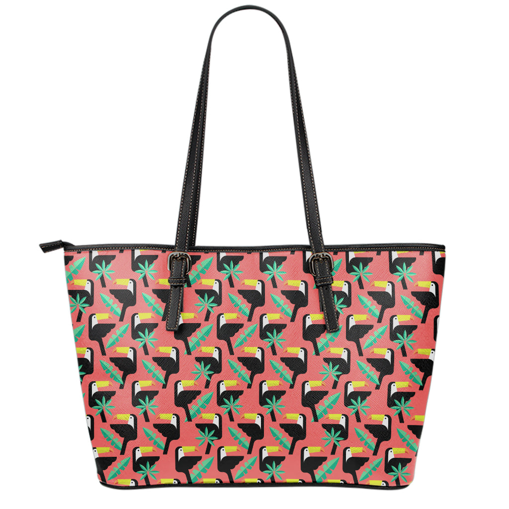 Tropical Toco Toucan Pattern Print Leather Tote Bag