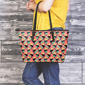 Tropical Toco Toucan Pattern Print Leather Tote Bag