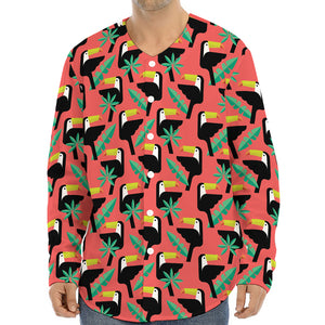 Tropical Toco Toucan Pattern Print Long Sleeve Baseball Jersey