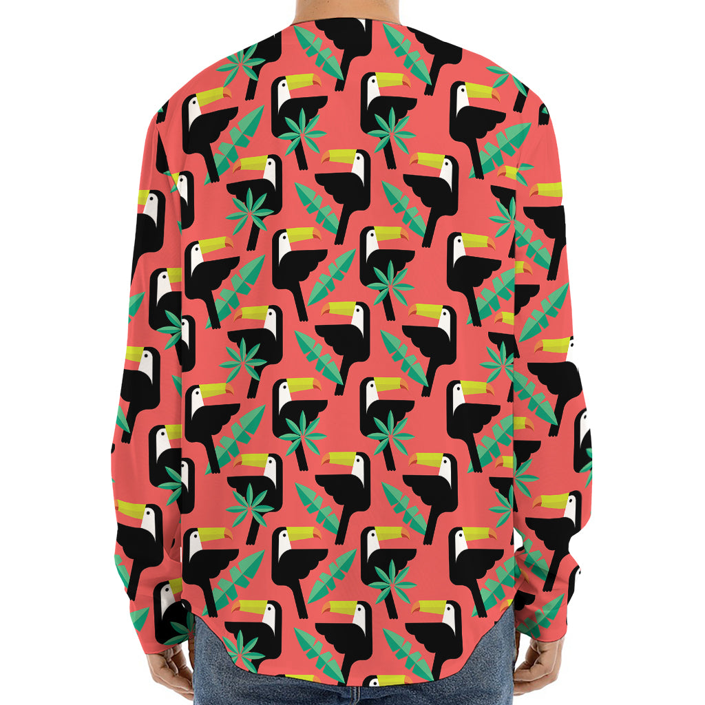 Tropical Toco Toucan Pattern Print Long Sleeve Baseball Jersey