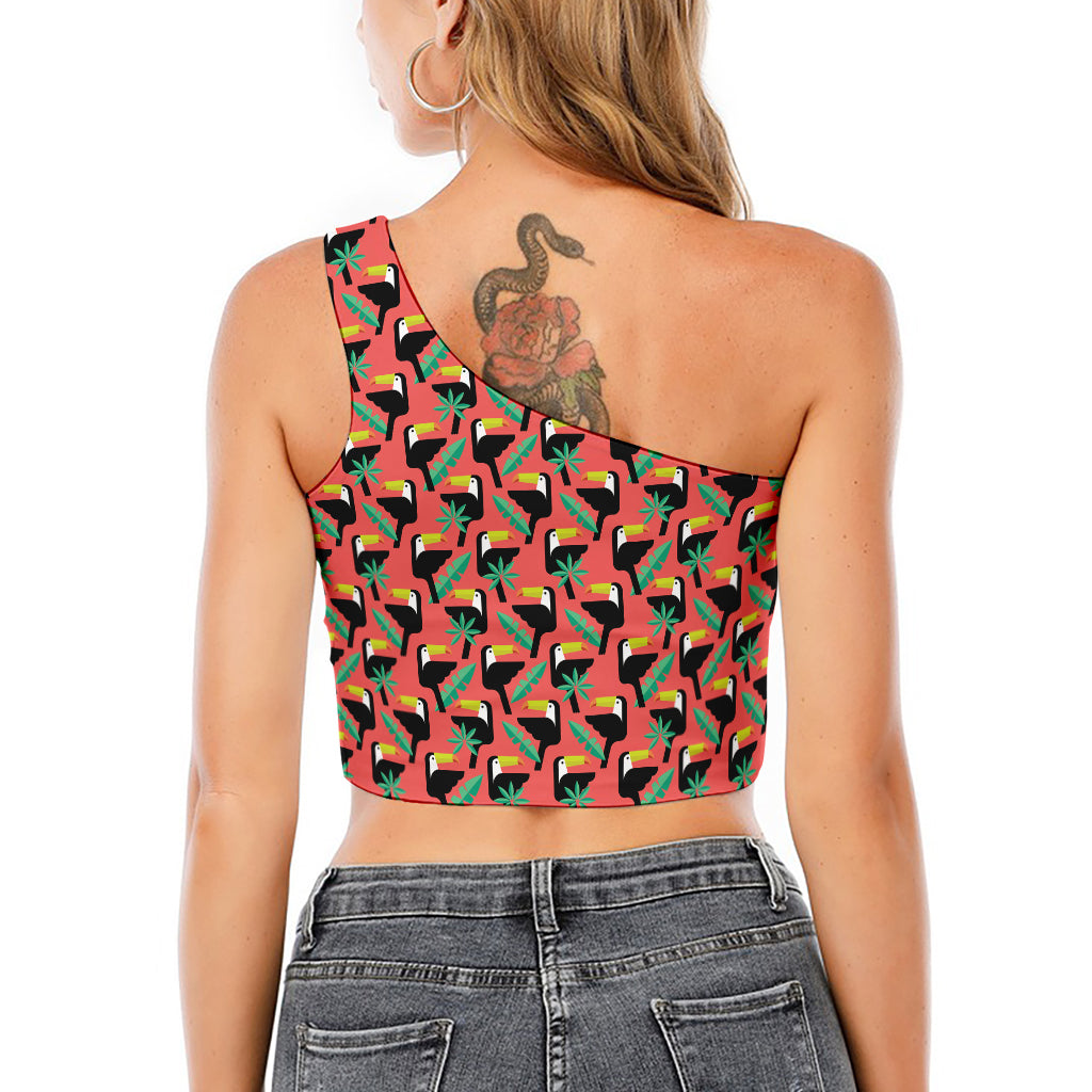 Tropical Toco Toucan Pattern Print One Shoulder Crop Top
