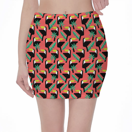 Tropical Toco Toucan Pattern Print Pencil Mini Skirt