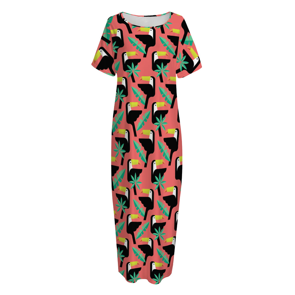 Tropical Toco Toucan Pattern Print Short Sleeve Long Nightdress