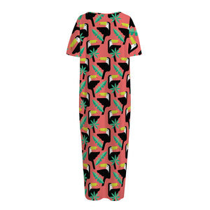 Tropical Toco Toucan Pattern Print Short Sleeve Long Nightdress