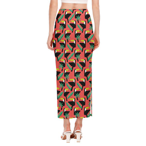 Tropical Toco Toucan Pattern Print Side Slit Maxi Skirt