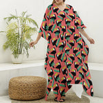 Tropical Toco Toucan Pattern Print Silk V-Neck Kaftan Dress