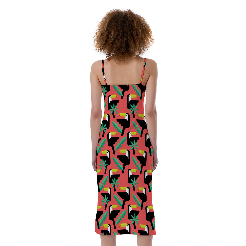 Tropical Toco Toucan Pattern Print Slim Fit Midi Cami Dress