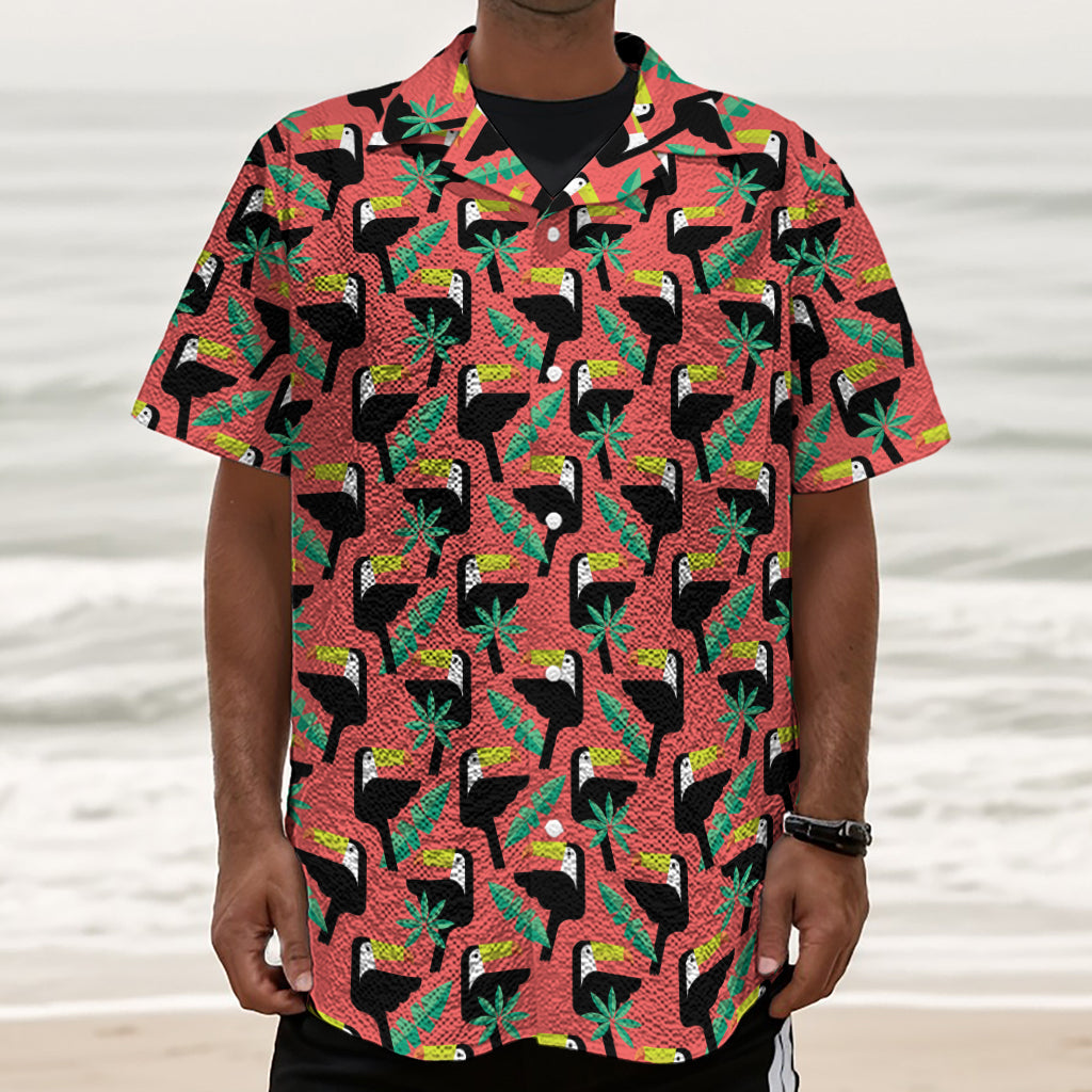 Tropical Toco Toucan Pattern Print Textured Short Sleeve Shirt