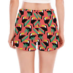 Tropical Toco Toucan Pattern Print Women's Split Running Shorts
