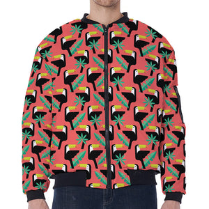 Tropical Toco Toucan Pattern Print Zip Sleeve Bomber Jacket