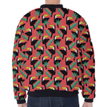 Tropical Toco Toucan Pattern Print Zip Sleeve Bomber Jacket