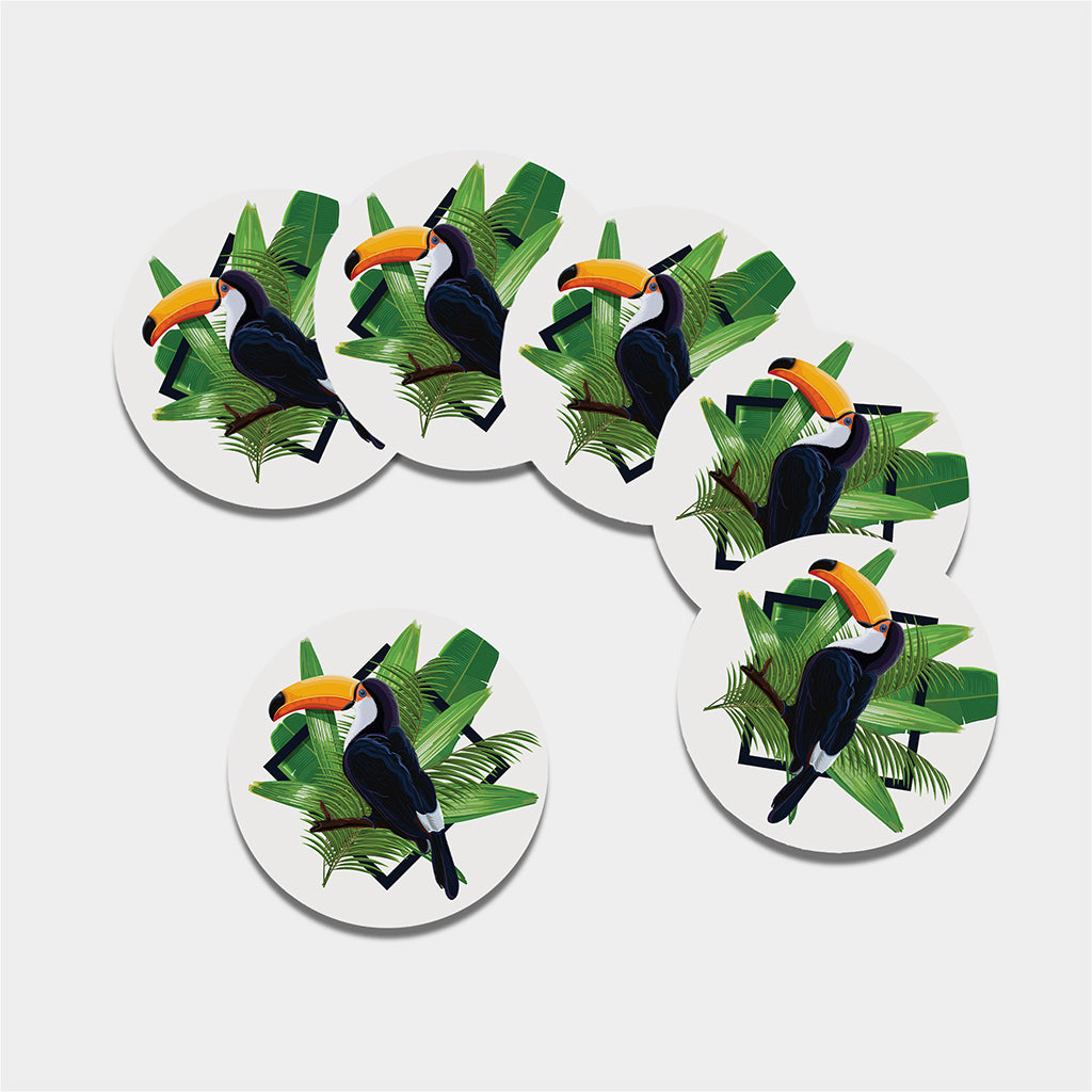 Tropical Toco Toucan Print Leather Coaster Set
