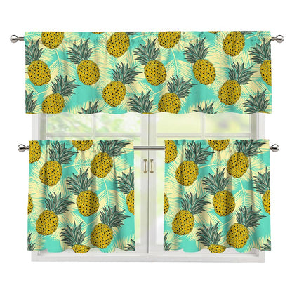 Tropical Vintage Pineapple Pattern Print 3 Piece Kitchen Curtains