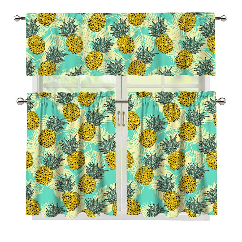 Tropical Vintage Pineapple Pattern Print 3 Piece Kitchen Curtains