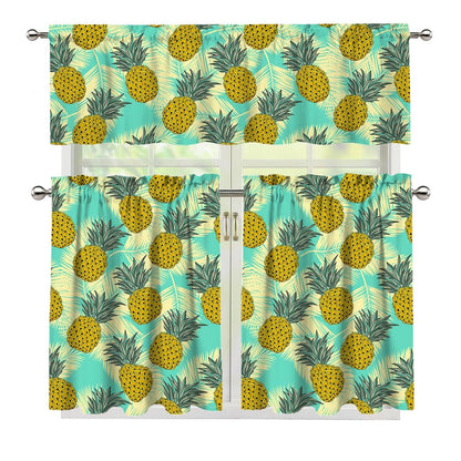 Tropical Vintage Pineapple Pattern Print 3 Piece Kitchen Curtains