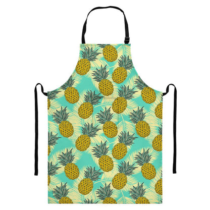 Tropical Vintage Pineapple Pattern Print Bib Apron With Pocket