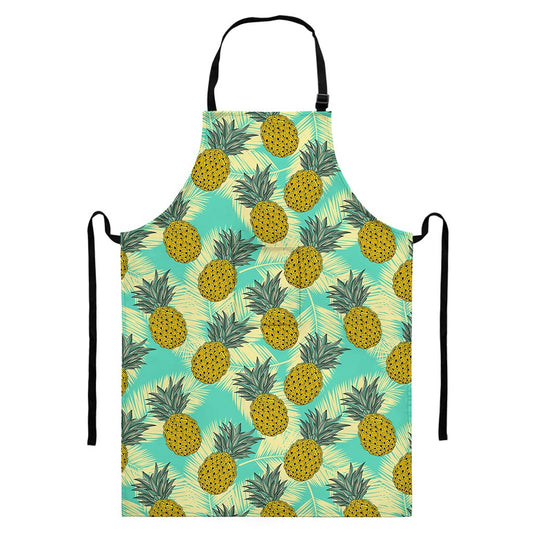 Tropical Vintage Pineapple Pattern Print Bib Apron With Pocket