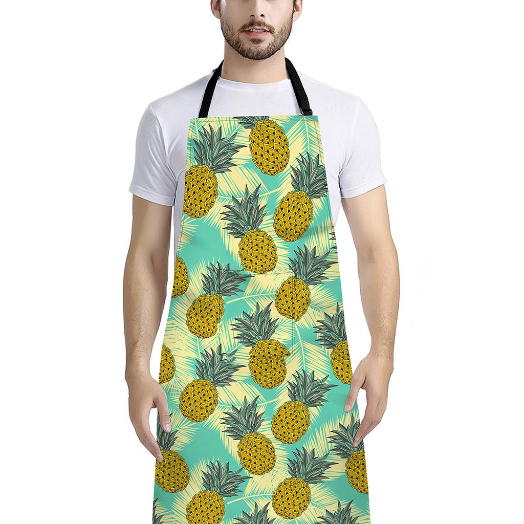 Tropical Vintage Pineapple Pattern Print Bib Apron With Pocket