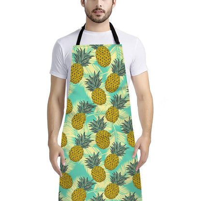 Tropical Vintage Pineapple Pattern Print Bib Apron With Pocket