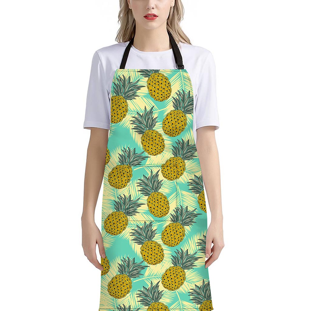 Tropical Vintage Pineapple Pattern Print Bib Apron With Pocket