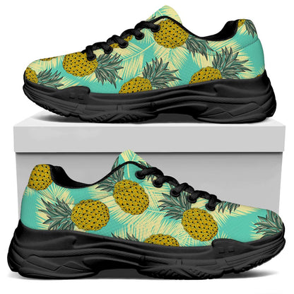 Tropical Vintage Pineapple Pattern Print Black Chunky Shoes