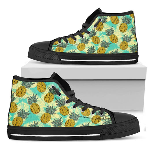 Tropical Vintage Pineapple Pattern Print Black High Top Sneakers