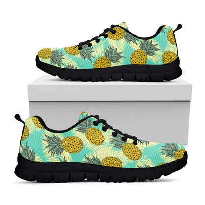 Tropical Vintage Pineapple Pattern Print Black Running Shoes