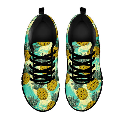 Tropical Vintage Pineapple Pattern Print Black Running Shoes