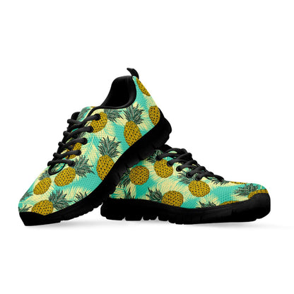 Tropical Vintage Pineapple Pattern Print Black Running Shoes