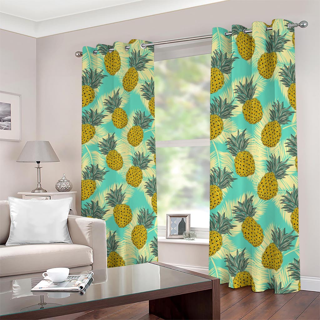 Tropical Vintage Pineapple Pattern Print Blackout Grommet Curtains
