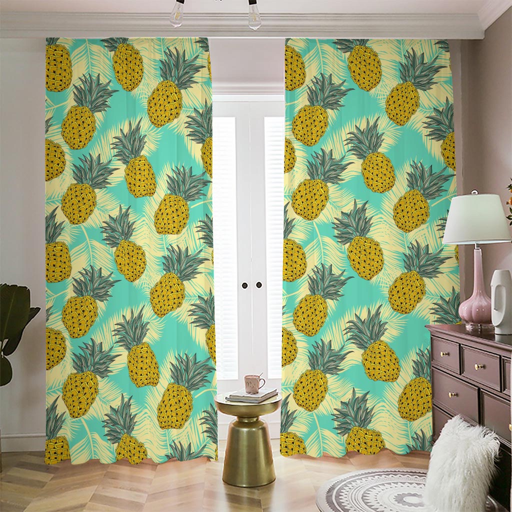 Tropical Vintage Pineapple Pattern Print Blackout Pencil Pleat Curtains
