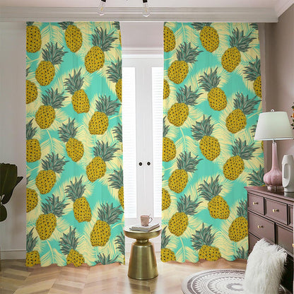Tropical Vintage Pineapple Pattern Print Blackout Pencil Pleat Curtains