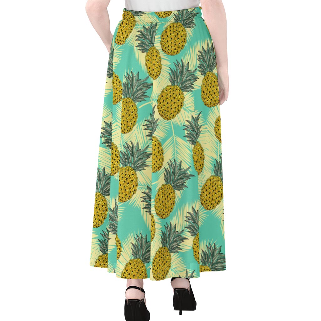 Tropical Vintage Pineapple Pattern Print Chiffon Maxi Skirt